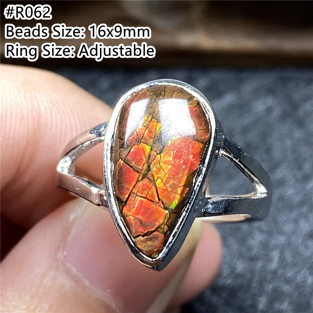 Top Natural Green Ammonite Ammolite Ring Jewelry For Women Lady Men Beauty Healing Silver Crystal Beads Adjustable Ring AAAAA