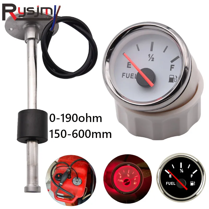 Stainless Steel Marine Fuel Level Gauge Sensors 150-600mm fit Boat Car Fuel Level Gauge Meter 0-190ohm with Red Backlight 9-32V