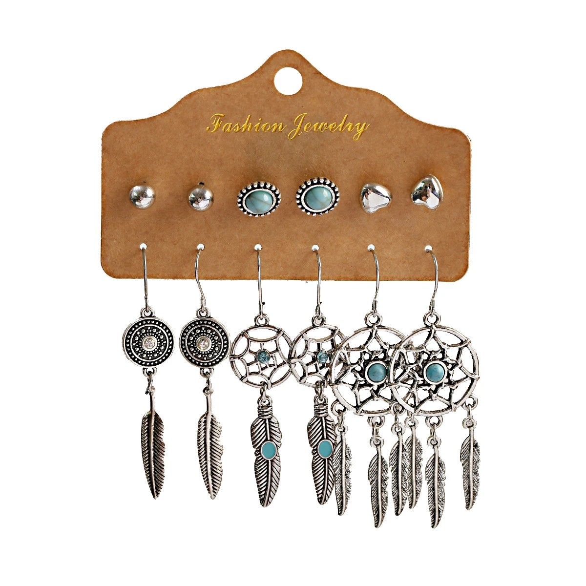 Vintage Round Dreamcatcher Beaded Earrings Set For Women Fashion Ethnic Boho Silver Color Alloy Earrings Jewelry