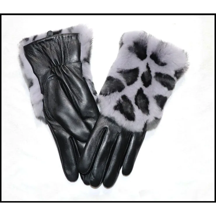 Gants en fourrure de lapin de loutre naturelle haut de gamme, gants en cuir chauds résistants au vent résistants au froid pour femmes, gants en cuir