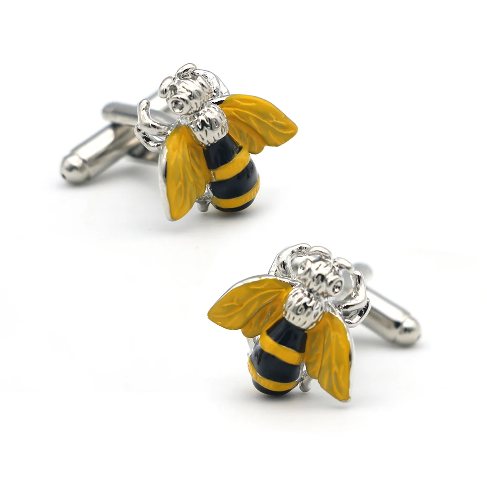 New Arrival Cute Bee Cuff Links Yellow Color Wasp Design Quality Brass Material Men\'s Cufflinks