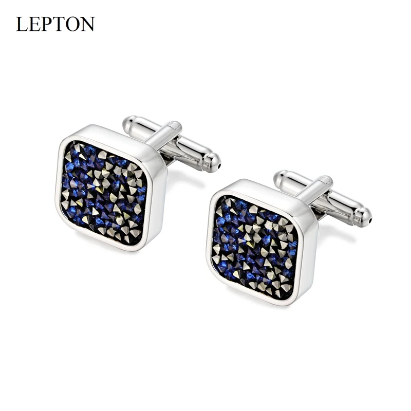 High Quality Crystal Cufflinks for Mens Lepton Square Crystal Cluster Cuff Links Luxury Wedding Groom CuffLink Relojes Gemelos