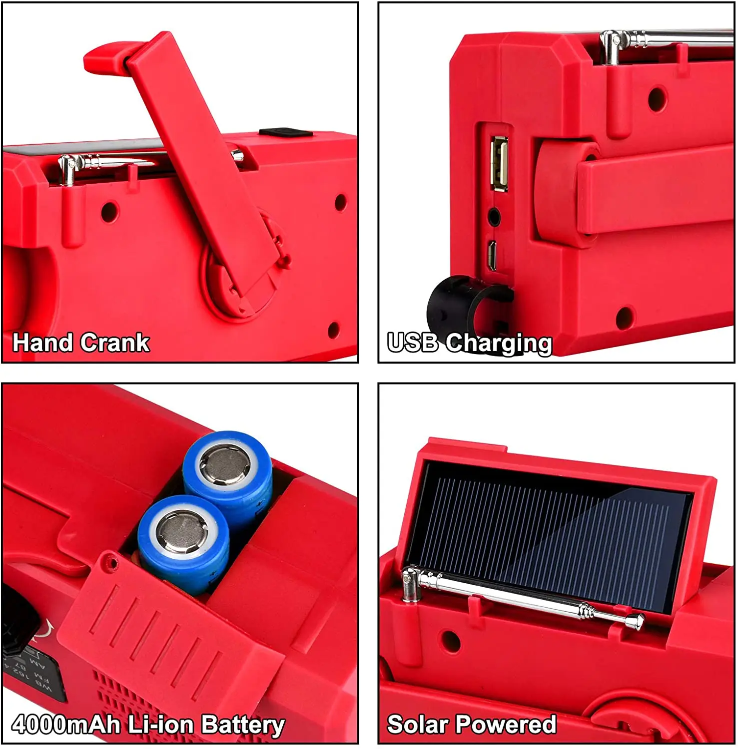 Newest Emergency Solar Power AM/FM Radio Hand Crank Dynamo Rechargeable Generator 4000mAh Bank Multi Flashlight Phone Charger