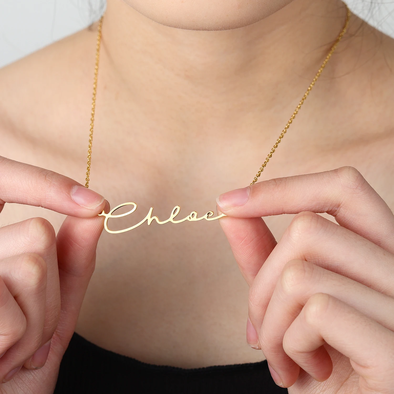 Personalized Signature Name Necklaces Customized Handwritten Style Name Jewelry Simple Letter Stainless Steel Necklace For Women