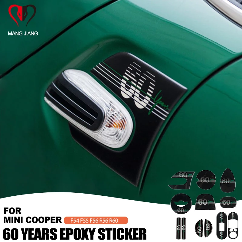 Interior Decorative Epoxy Decals For Mini Cooper F55 F56 60th Anniversary Emblem Sticker Door Handle Turn Signal Light Cover