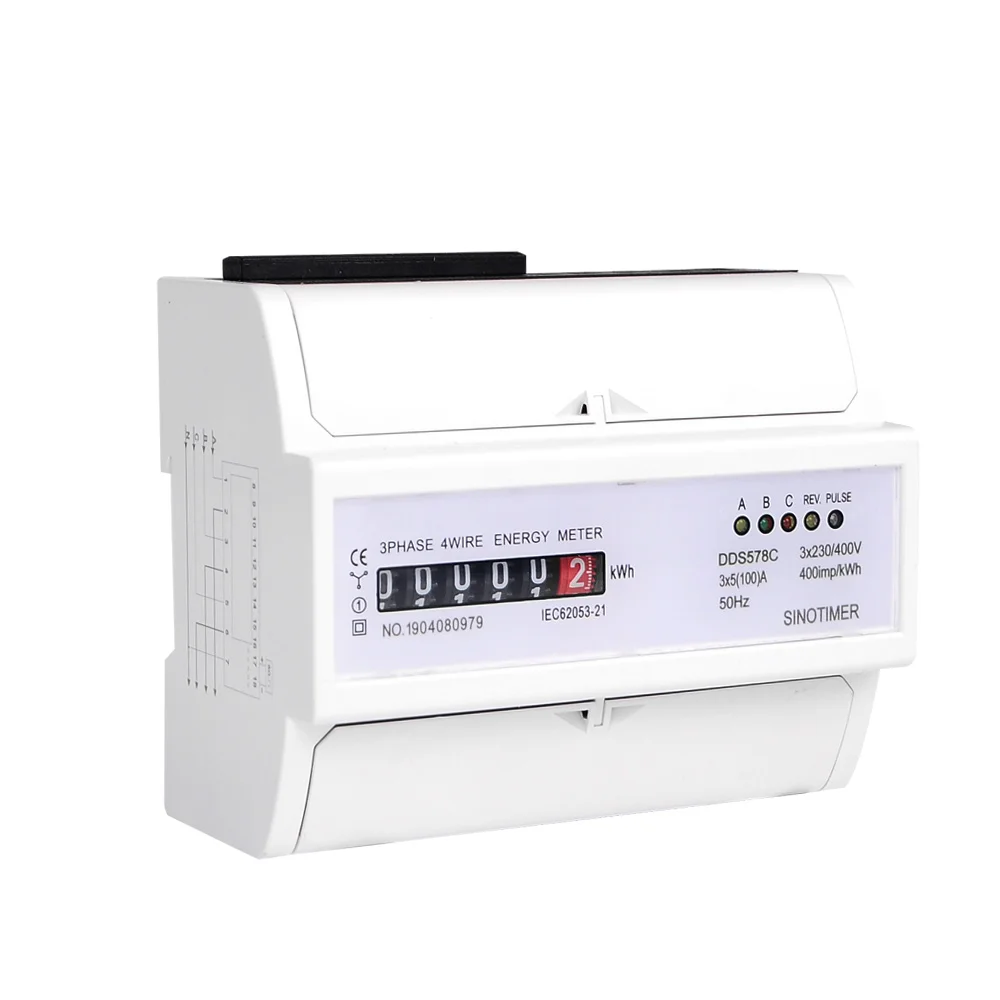 100A 380V AC Three Phase 4 Wire Analog Energy kWh Meter Counter Power Consumption Electricity Measurement 35mm DIN Rail Mounting