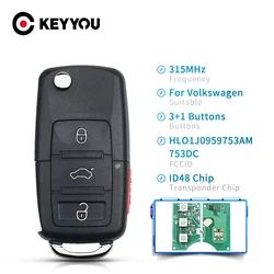 KEYYOU HLO1J0959753AM 753DC 3 + 1 4 Bottoni di Vibrazione Chiave A Distanza Dell'automobile Per VW Passat Volkswagen Jetta 2002-2005 fob ID48 Chip di 315Mhz