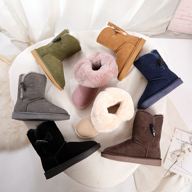 New Arrival 100% Real Fur Classic Mujer Botas Waterproof Genuine Cowhide Leather Snow Boots Winter Shoes for Women