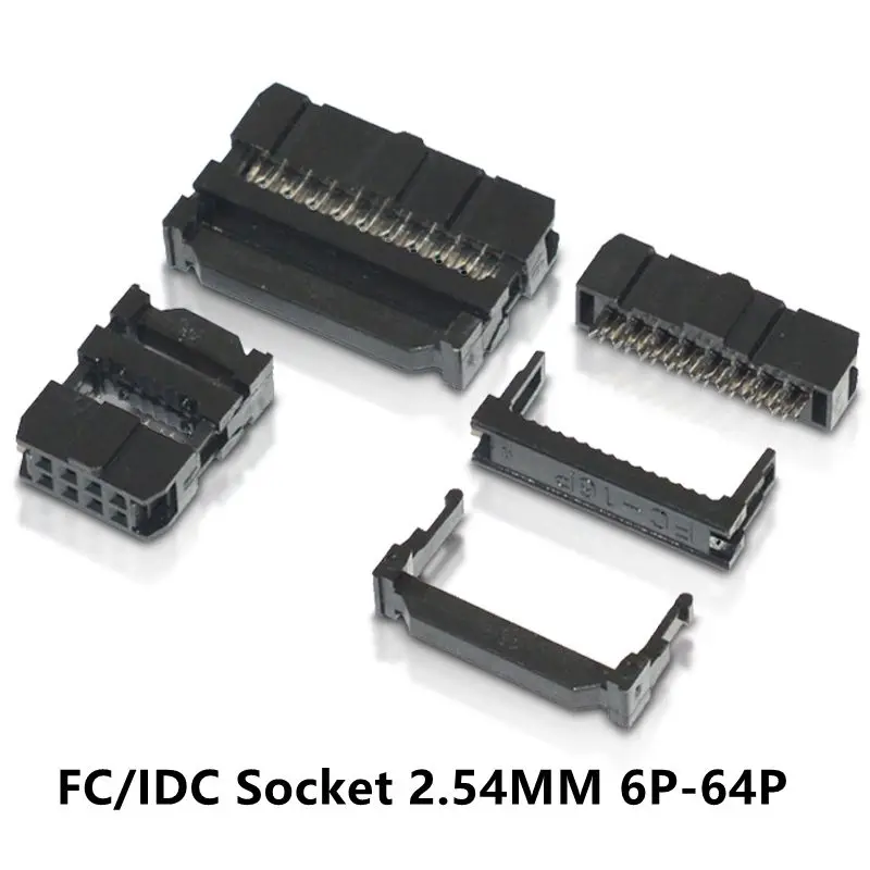 10PCS FC/IDC Socket 2.54MM Pitch 1.27 mm Ribbon Cable Connector 6P/8/10/14/16/20/30/34/40/50/60/64Pin Connector Female Header