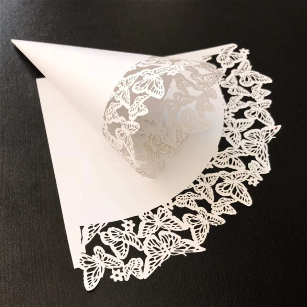 

Confetti Cones Candy Placing For Wedding And Party Decoration Butterfly Lace Laser Cutting 50 Pcs