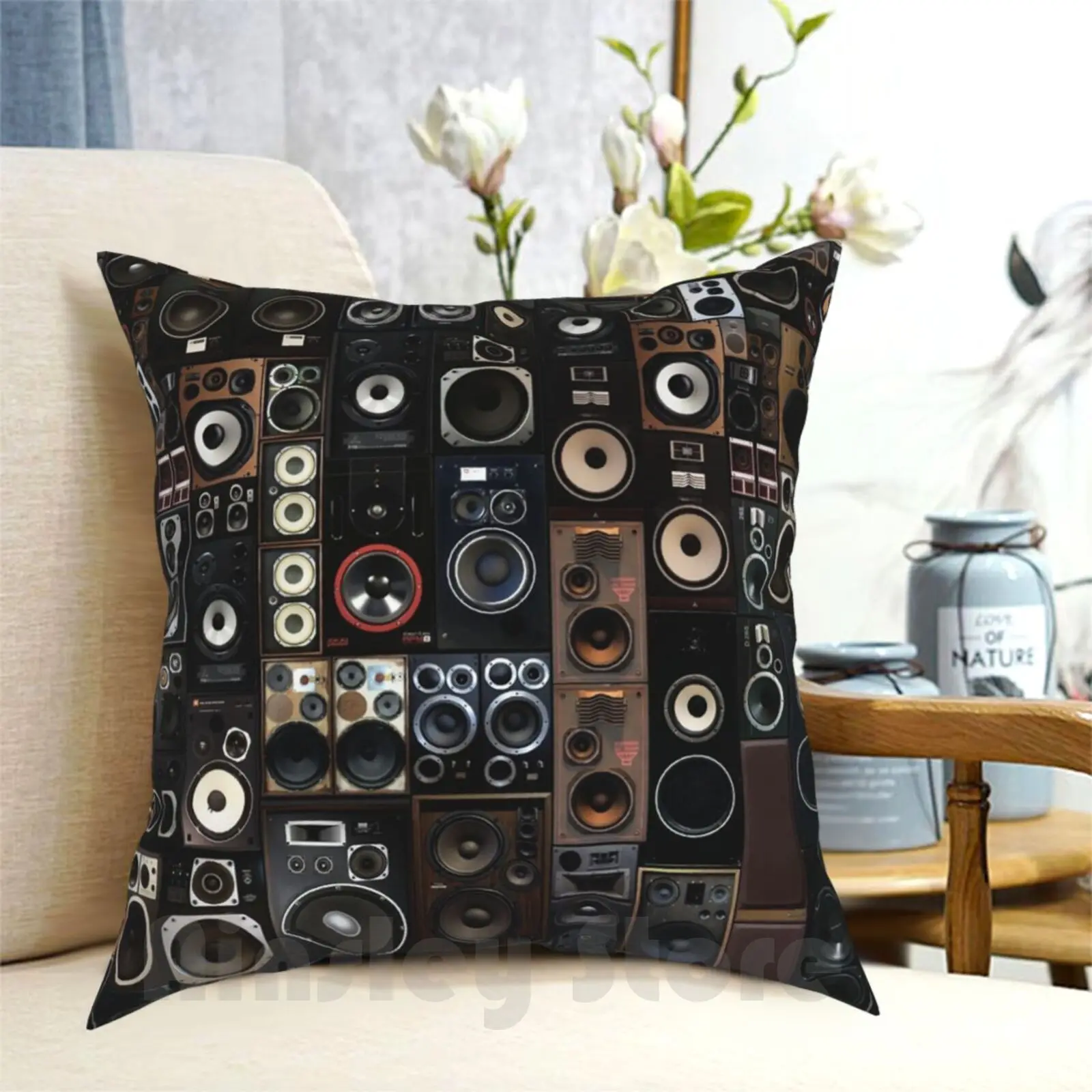 

Speakers Pillow Case Printed Home Soft DIY Pillow Cover Vintage Music Speakers Pattern Cubist Abstract Retro Old School