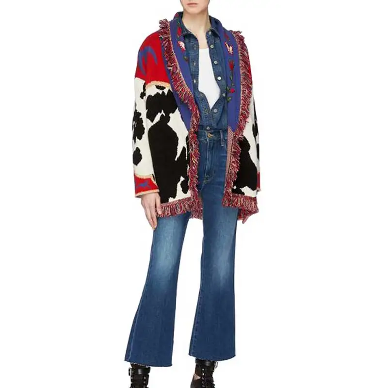 YAMDI Multicolour Oversize cardigan women shawl lapel  cardigans sweaters embroidered knitwear outwear 2020 new autumn winter