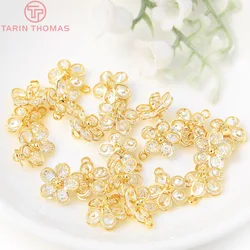 (1408)4PCS 10x12MM 24K Champagne Gold Color Plated Brass with Zircon flower Charms Pendants High Quality Diy Jewelry Accessories