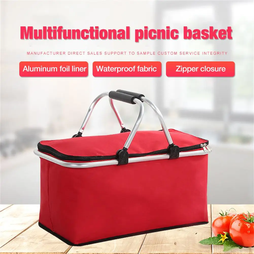 Portable Foldable Design Picnic Camping Basket Waterproof Large Capacity Fresh Preservation Insulated Storage Organizer Handbag