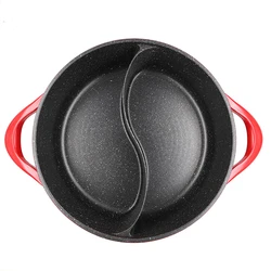 Red Chinese Hot Pot Fondue Chinoise Granite Coating Non-Stick Cast Aluminum Sauce Pot Induction Cooker