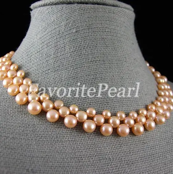 

New Arrival Favorite Pearl Necklace 16 inches Triple Row 7-8mm Pink Natural Freshwater Pearl Necklace Wedding Party Fine Jewelry