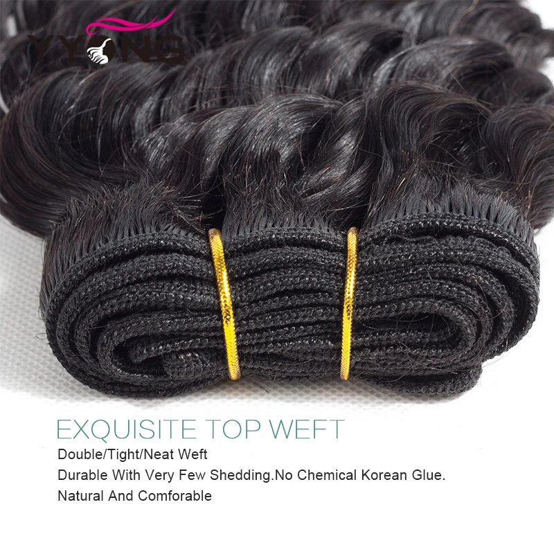Yyong Hair 3/4 Brazilian Deep Wave Bundles With Frontal 100% Remy Human Hair Weave Bundles With 13x4 Lace Frontal Closure