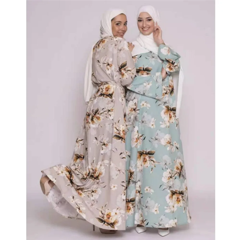 

Eid Ramadan Abaya for Muslim Women Dress Dubai Kaftan Flower Print Caftan Islamic Clothing Arab Robe Gown Mubarak Djellaba Femme