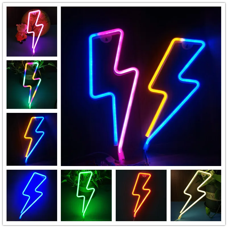 LED Neon Lightning Shaped Sign Flash Neon Light Wall Lamp Decorative USB Hanging Light for Home Room Wedding Party