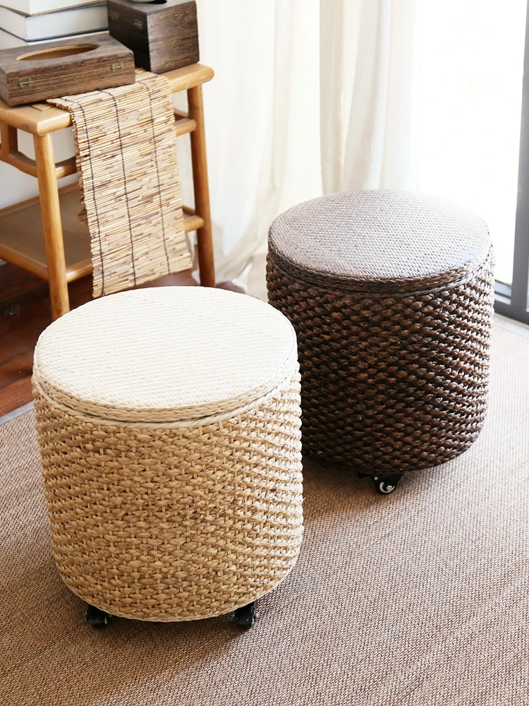 

Living Room Furniture Movable Storage Stool Simple Rattan Stool Footrest Kitchen Stools Decoration Hallway Ottoman Live Bench