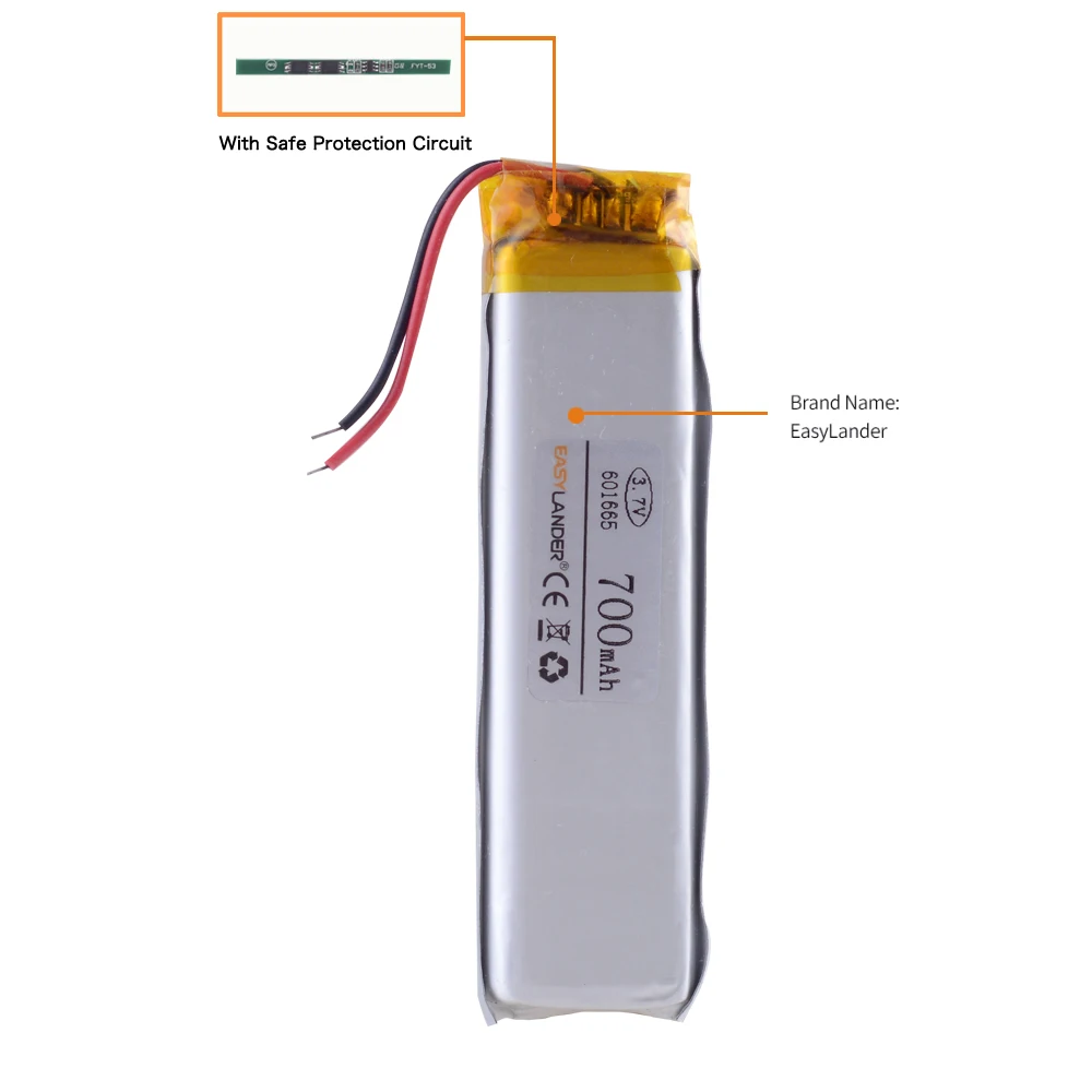 601665 3.7V 700mAh Lithium Polymer LiPo Rechargeable Battery  601565 601465