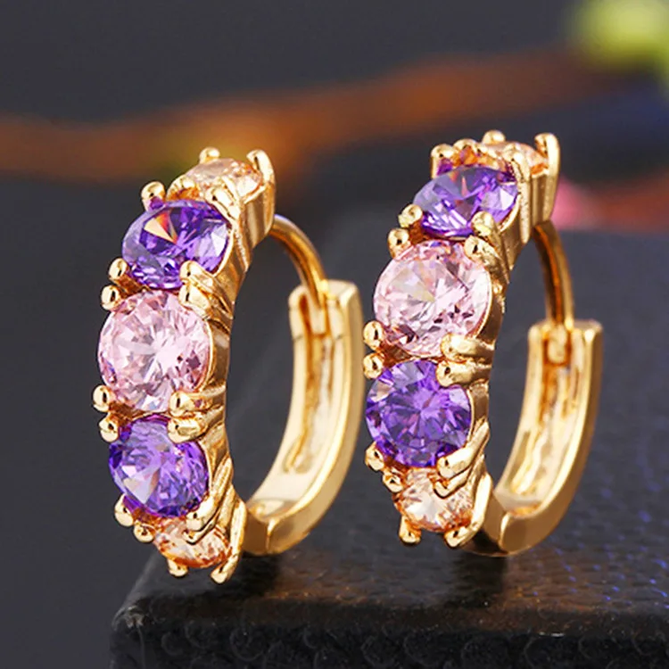 

Luxury Gold Plated Pink Purple CZ Hoop Earrings for Women's Cocktail Party Small Hoop Earrings Wedding Earrings Bridal Jewelry