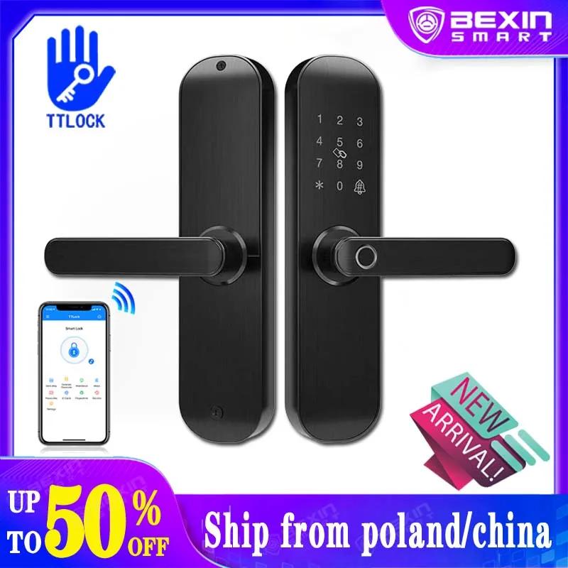 Smart Door Lock WiFi Bluetooth Electronic Digital Fingerprint Lock waterproof with Alexa Google Home TTLOCK APP 18M
