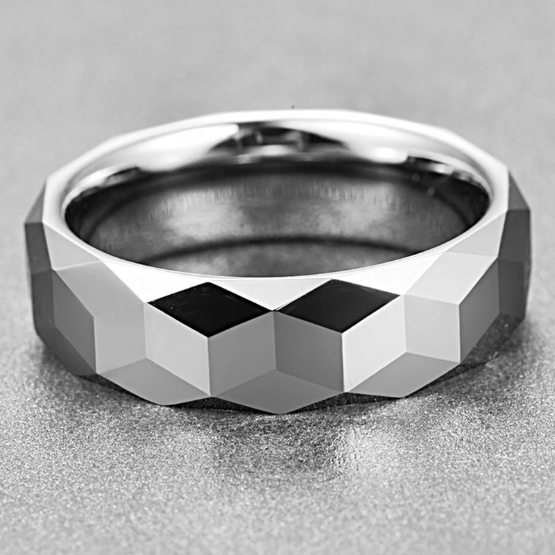 New Fashion Hot Men\'s Tungsten Carbide Rings 6MM Rhombus Polished Silver Color Rings for Male Jewelry Comfort Fit Size