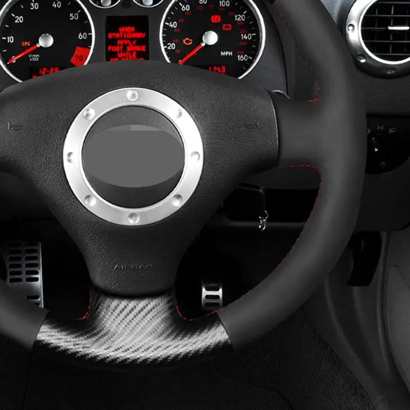 Hand-Sew Black Genuine Leather Steering Wheel Cover For Audi A2 8Z A3 8L Sportback A4 B6 Avant A6 C5 A8 D2 TT 8N S3 S4 RS 4 RS