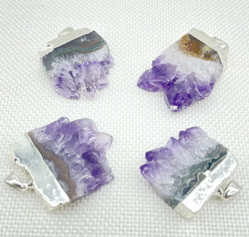 

6pcs Natural Gem Crystal stone Amethyst Slice Druzy Purple Crystal Quartz Male Rough Pendant For DIY Jewelry Making Necklaces