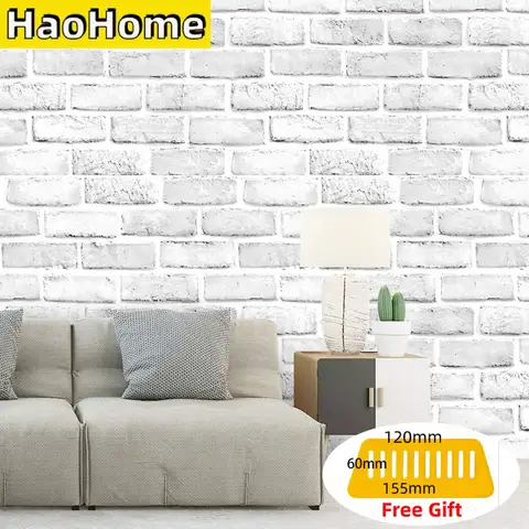 HaoHome 인조 벽돌 벽지, 자가 접착 접촉 종이, 욕실 장식 벽지, 흰색 및 회색 껍질 및 스틱