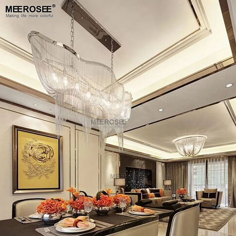 Modern Chandelier Light Fixture Vintage Empire Silver Aluminum Chain Pendant Ceiling Lamp for Living room Restaurant Hotel