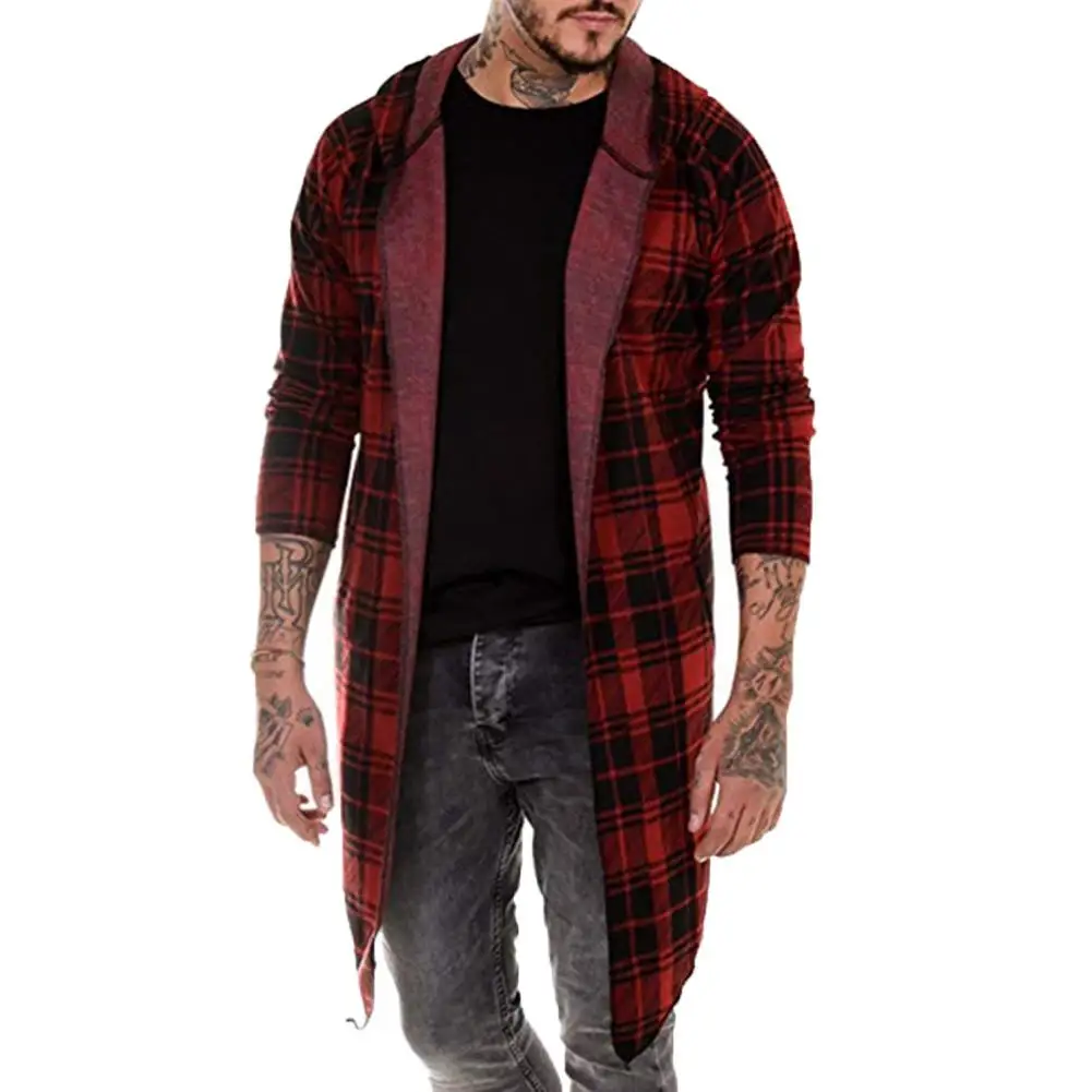 Outono inverno masculino moletom de manga longa xadrez casual outwear sudadera hombre camisa casaco com capuz chapéu camisola cardigan