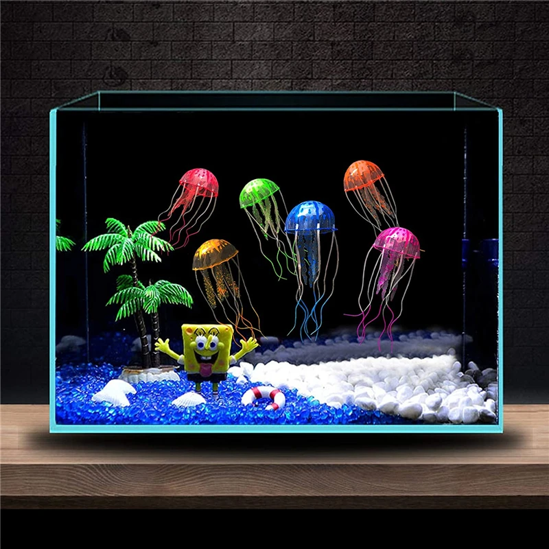 

Aquarium Fish Tank Glowing Floating Jellyfish Ornament Decoration Effect Small Silicone Artificial Coral Plant Colorful Decor