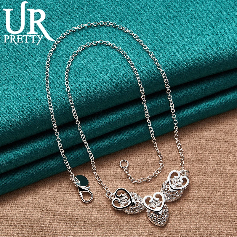 UPRETTY New 925 Sterling Silver Special Heart Shape Love Necklace 18 Inch Chain For Woman Party Wedding Engagement Jewelry Gift