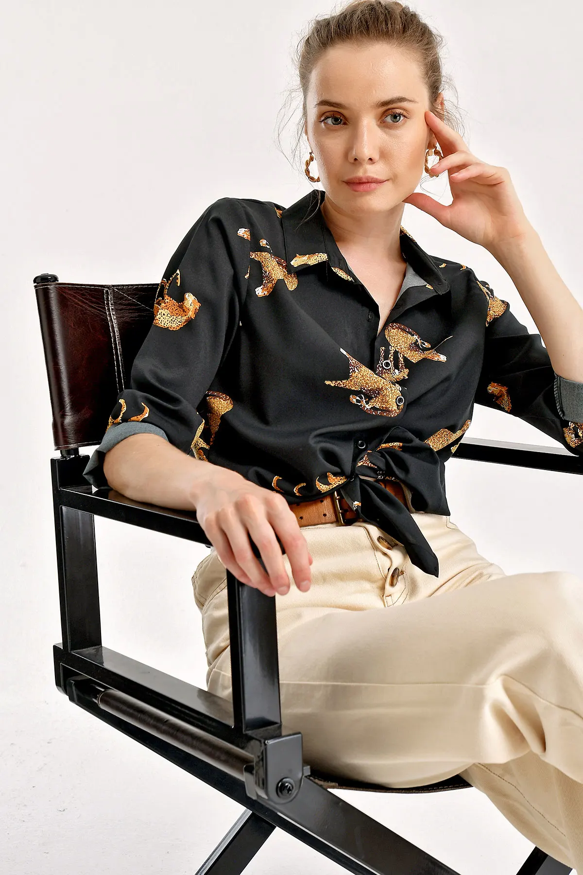 TIGER PATTERNED SHIRT 2021 Spring autumn women's shirt blouse street shirt new simple office lady long sleeve blouse