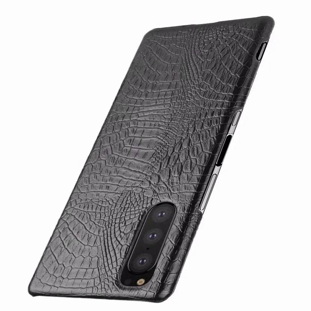 For Sony Xperia 5 Case Luxury Crocodiel Texture PU Leather Back Hard Plastic  Case Cover For Sony Xperia 5 J8210 J8270 J9210