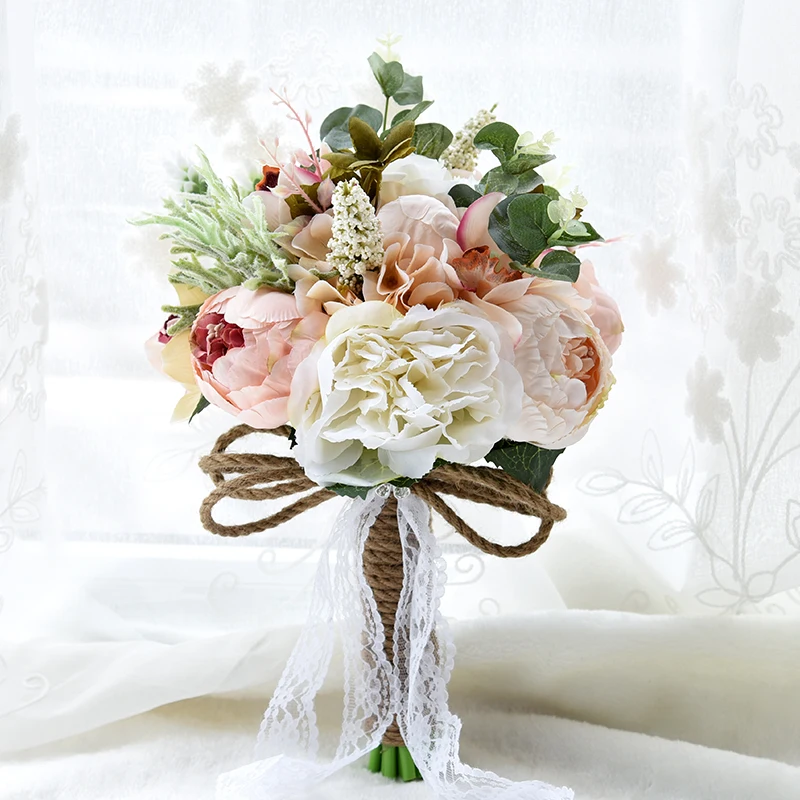 

Free Shipping Wedding Decorative Flower Artificial Peony Bride Bouquet Shooting Props Simulate Holding Flower