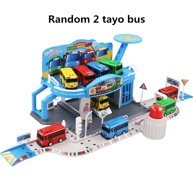 Korean Anime Toy the Little Bus Garage Puzzle Assemble Track Transit Service Station Packing Lot with 2 tayo Bus Play Toy Model