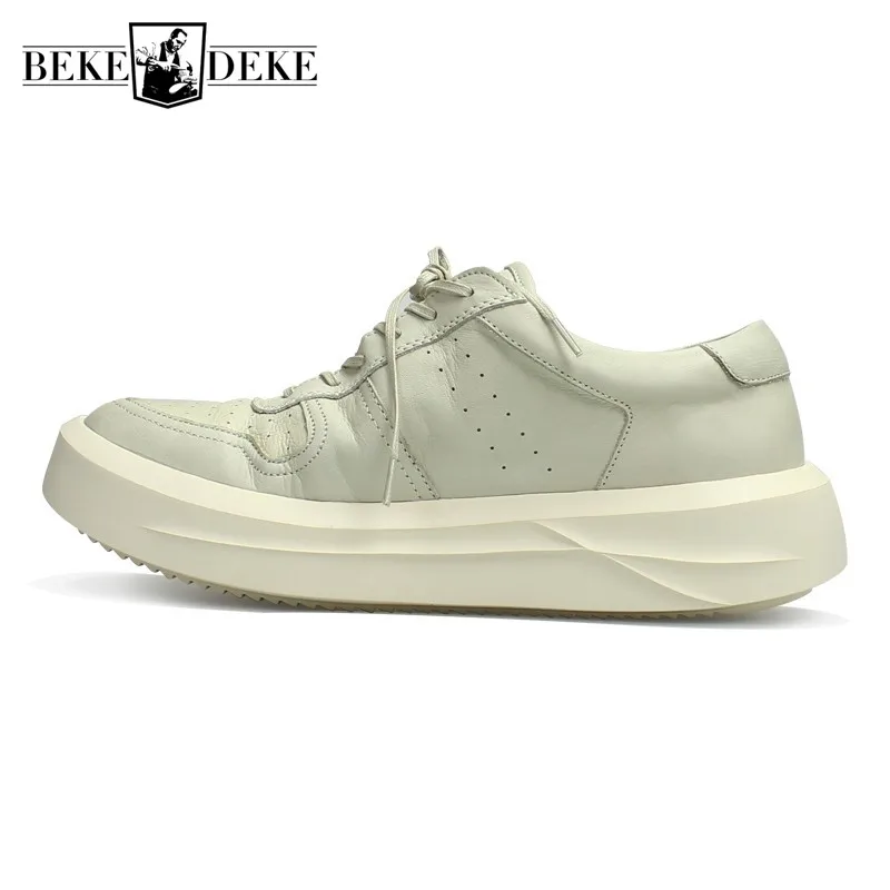 Nieuwe Designer Heren Luxe Koe Lederen Schoenen Casual Dikke Platform Sneakers Mens Jogger Trainers Hoogte Toenemende Schoenen