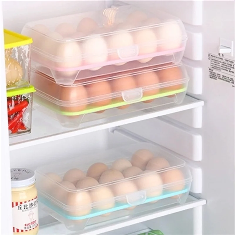 Home Stackable 15 Egg Bin Holder Tray Container for Refrigerator with Lid Keep Fresh Organizer