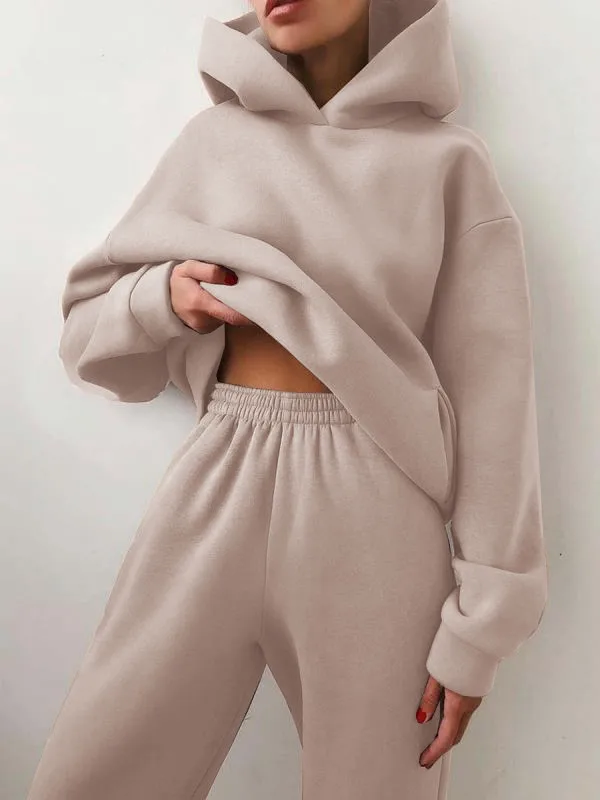 Damski dres jesień Plus polar bluzy dwuczęściowy zestaw Casual ponadgabarytowy jednolity, damski sportowa bluza z kapturem garnitur długie spodnie