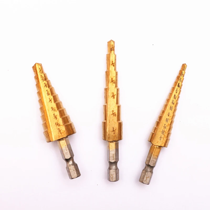 Taladro escalonado de titanio de acero, herramienta de corte de cono escalonado de 3-12mm, 4-12mm, 4-20mm, para carpintería, madera y metal, 1 ud.