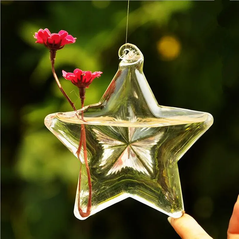 

Free Shipping 8pcs/pack Star Shaped Hanging Glass Vase Home Decorative Creative Car Terrarium