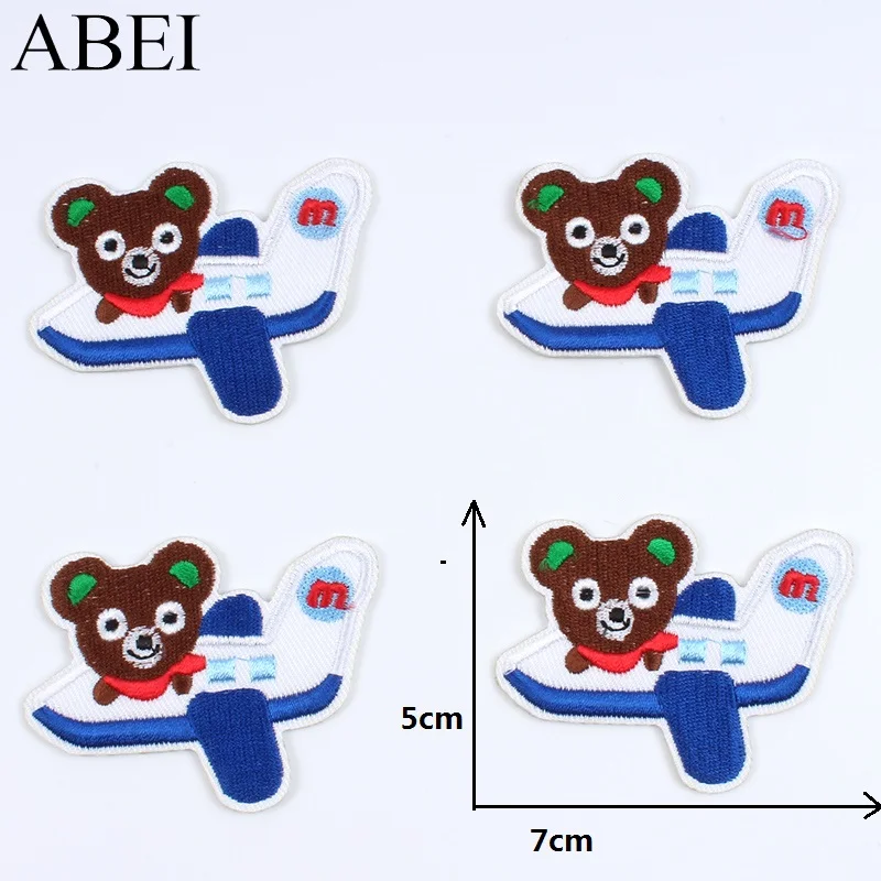 10pcs/lot Cartoon Bear Patches Embroidery Iron On Airplane Stickers DIY Jeans Coats Pants Fabric Appliques Sewing Kids Clothes