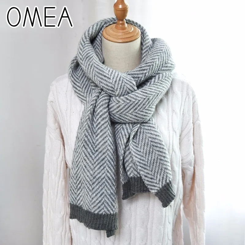 OMEA 2019 Cashmere Scarf Winter Accessories Herringbone Wool Scarf Women Knitted Shawls and Wraps Blanket Scarf Luxury Thickened