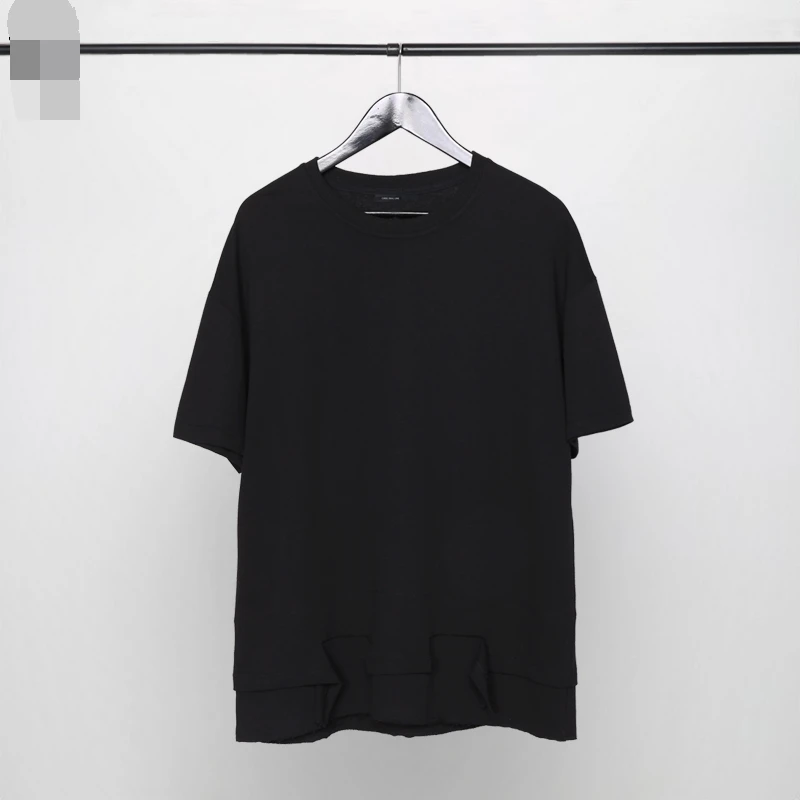 

Men's Short Sleeve T-Shirt Summer New Round Collar Solid Color Irregular Hem Stitching Flash Design Loose Casual T-Shirt