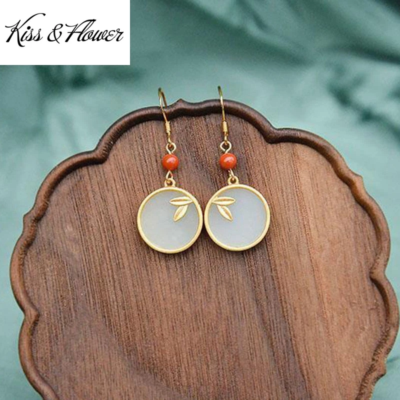 

KISS&FLOWER ER349 Fine Jewelry Wholesale Fashion Woman Girl Mother Birthday Wedding Gift Vintage Bamboo 24KT Gold Drop Earrings