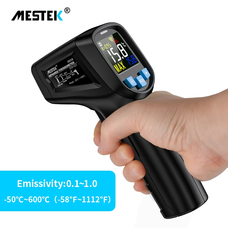 Mestek Digital Infrared Thermometer IR03B Non Contact Infrared Thermometer Pyrometer IR Laser Temperature Meter Gun -50~600C