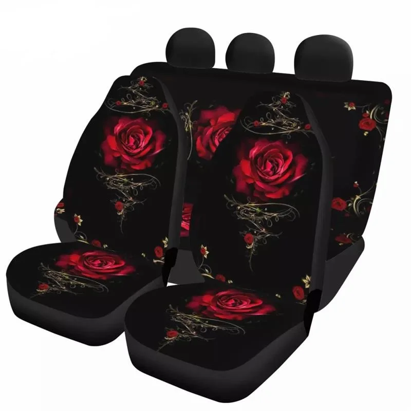 

Red Rose Flower Print Car Seat Cover Front And Back Seat Covers For Women Fit For Most Car Truck Suv Protector Covers Set 4 Pcs